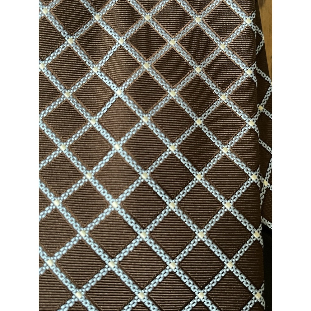 ERMENEGILDO ZEGNA 100% Silk Necktie ITALY Geometric Diamond Grid Blue/Brown 54" - Picture 5 of 5